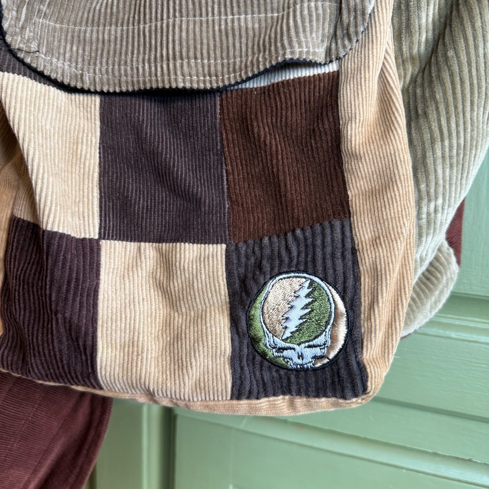 Gypsy Rose Patchwork Corduroy Sling Bag w/ Grateful Dead Embroidered Patch